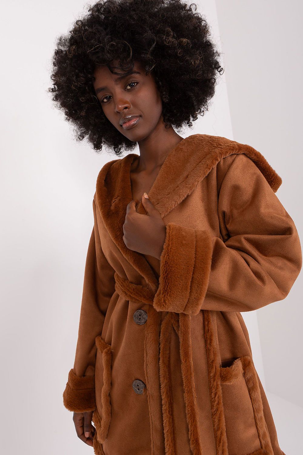 Manteau femme mi-long à capuche en coton – Nuala brun | Zachoo