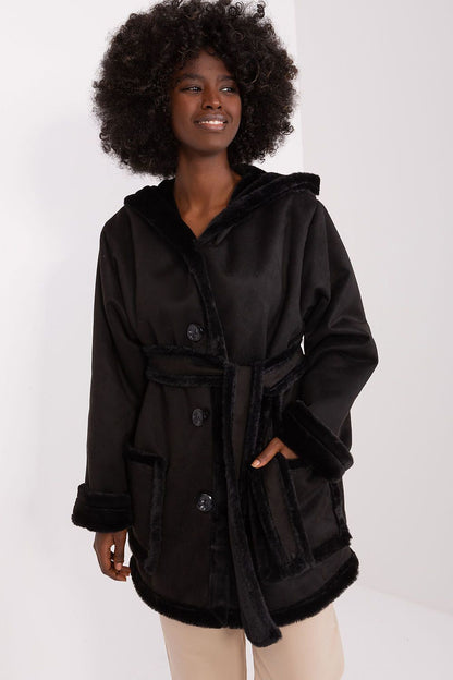 Manteau femme mi-long à capuche en coton – Nuala noir | Zachoo