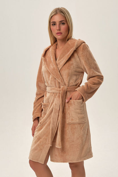 Peignoir femme doux en polyester – Fiora beige | Zachoo