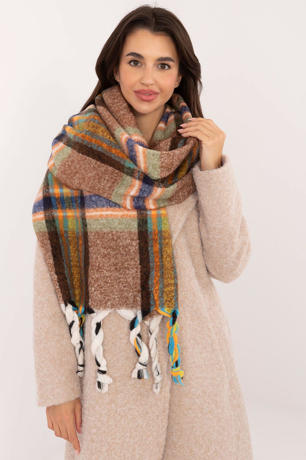 Foulard femme en polyester à carreaux – Amelya brun universelle | Zachoo