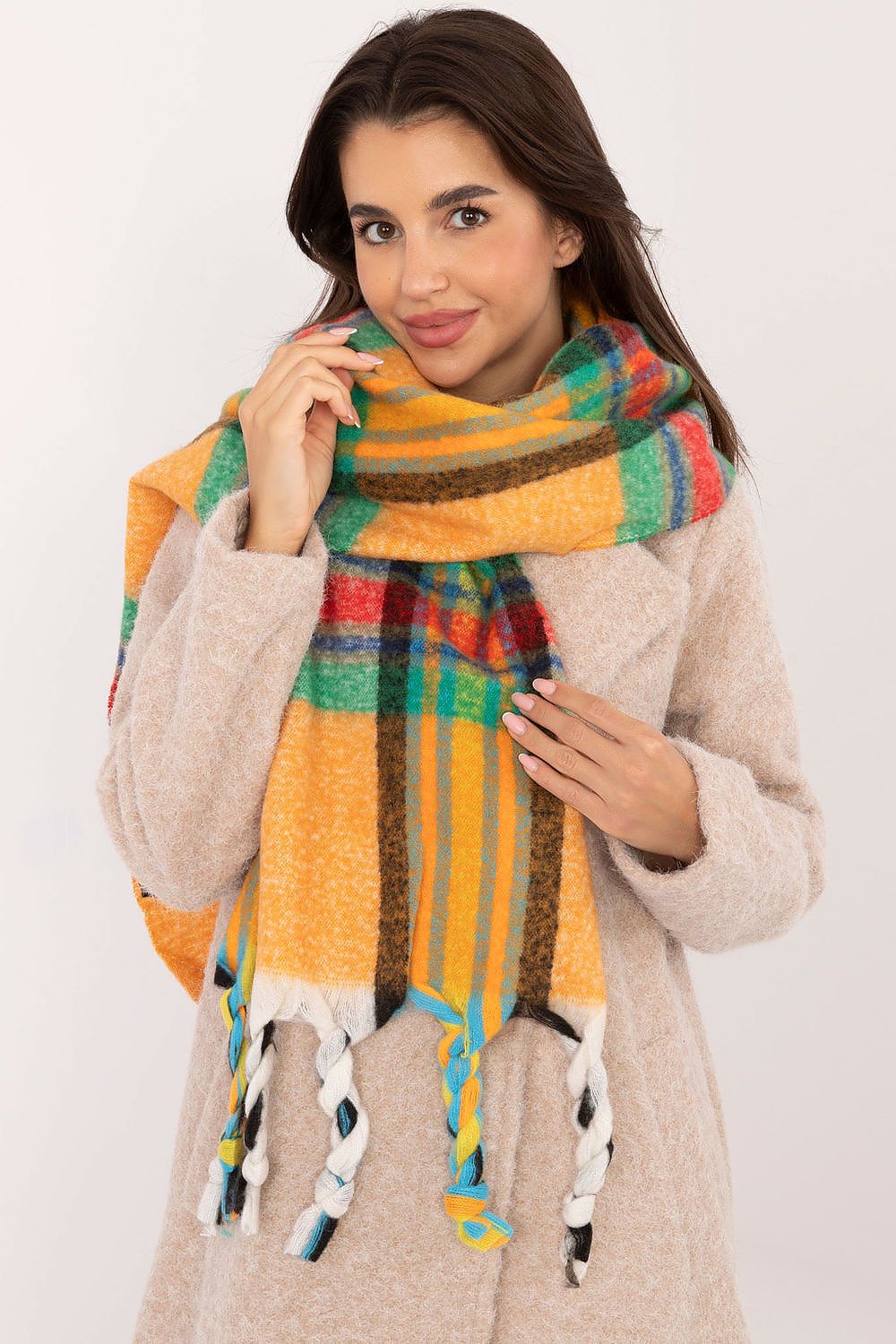 Foulard femme en polyester à carreaux – Amelya orange universelle | Zachoo