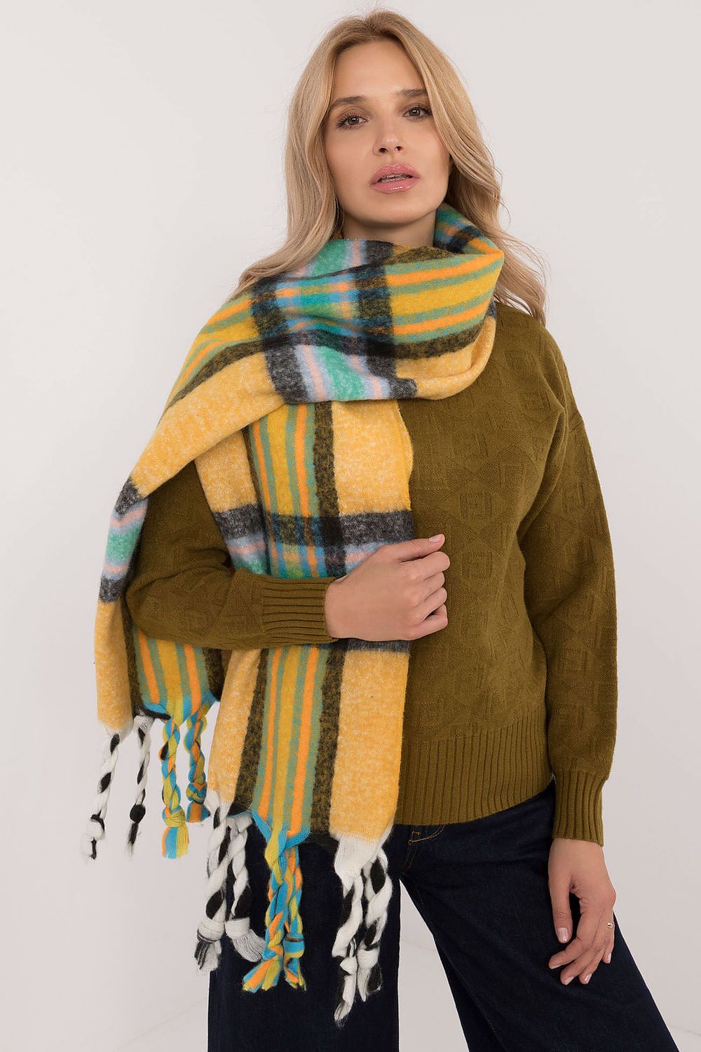 Foulard femme en polyester à carreaux – Amelya jaune universelle | Zachoo