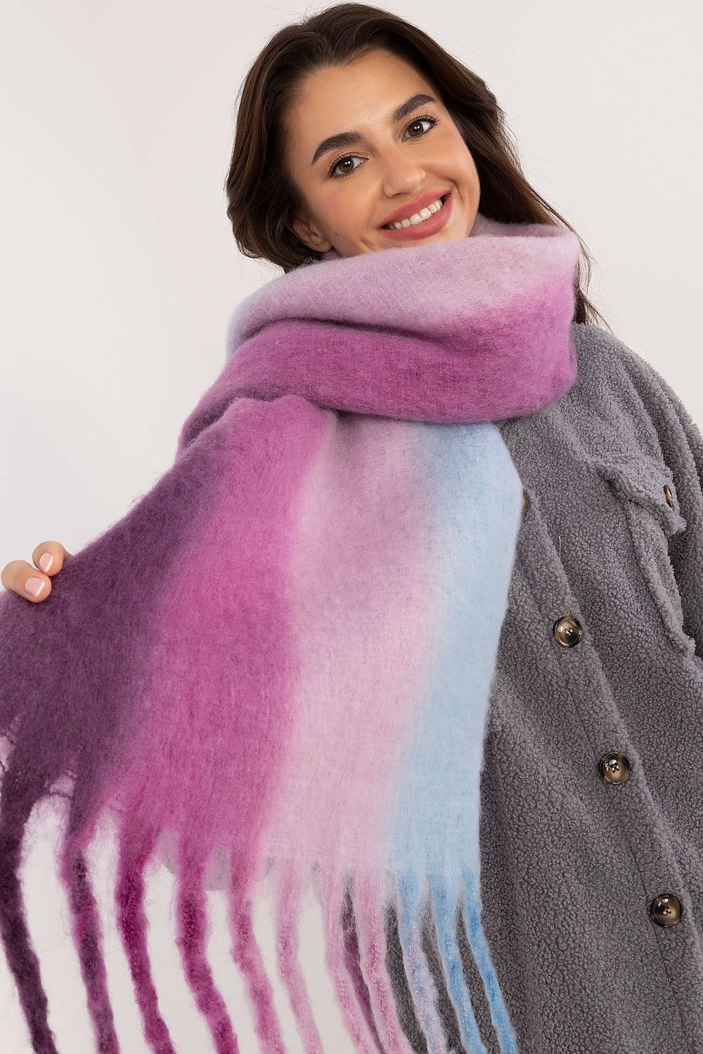 Écharpe femme en polyester avec pompons – Liora violet universelle | Zachoo