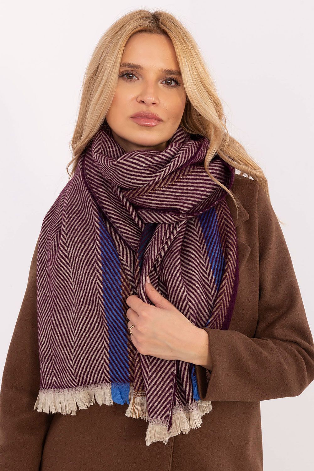 Écharpe femme en viscose à rayures – Nelya rouge universelle | Zachoo