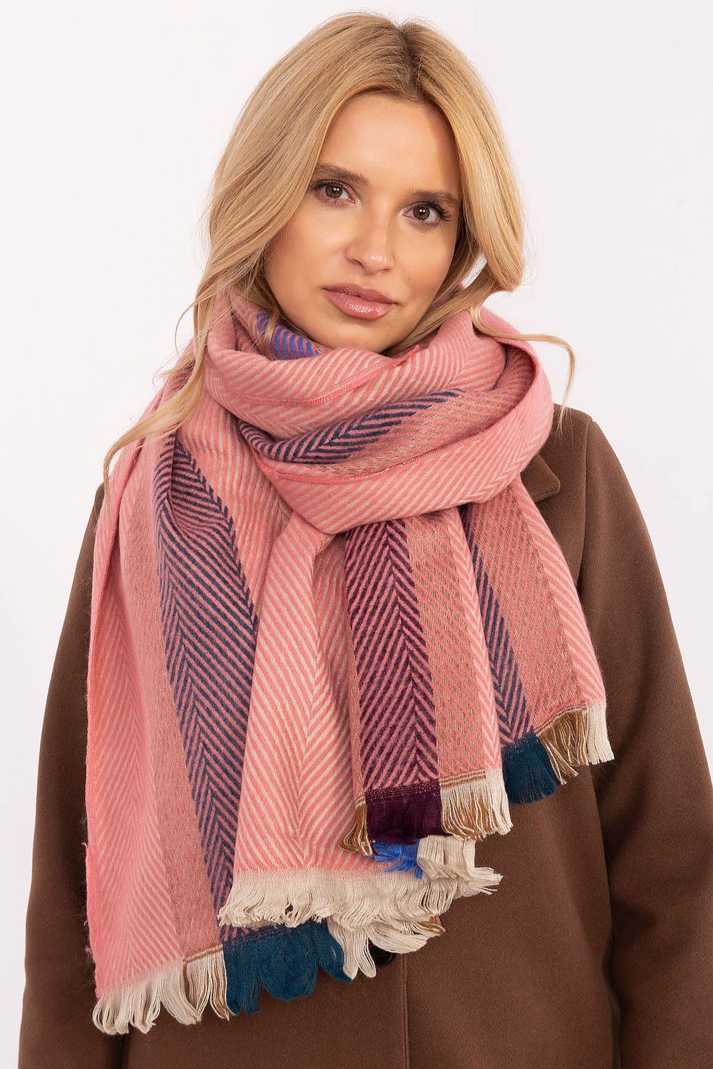 Écharpe femme en viscose à rayures – Nelya orange universelle | Zachoo