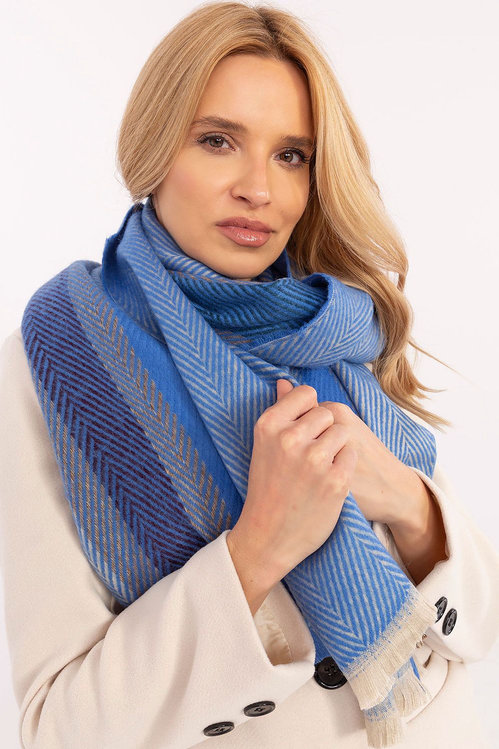 Écharpe femme en viscose à rayures – Nelya bleu universelle | Zachoo