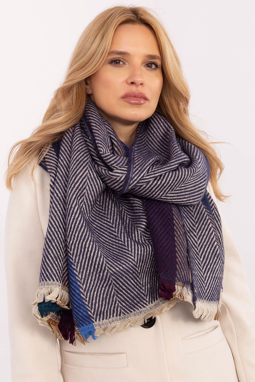 Écharpe femme en viscose à rayures – Nelya bleu marine universelle | Zachoo
