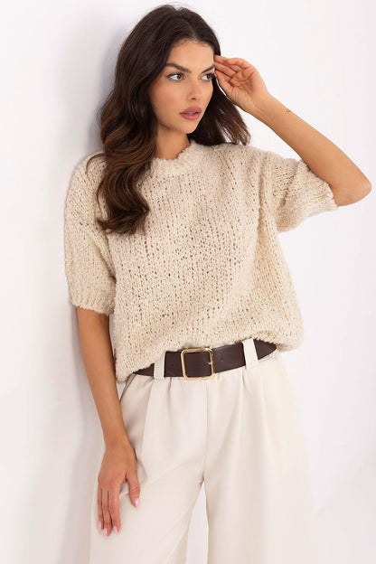 Pull à manches courtes Silavena beige universelle | Zachoo