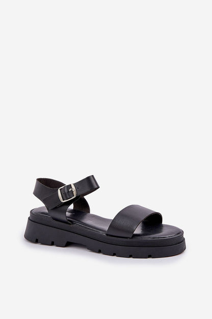 Sandales confortables en cuir écologique avec talon plat et plateforme.