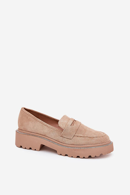 Mocassins en daim écologique avec strass élégants sur la semelle