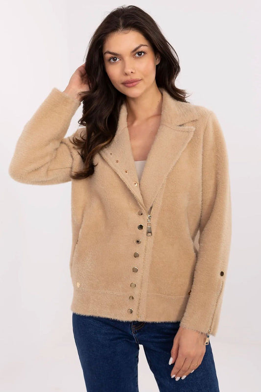 Veste fluide col montant femme – Veste Éclipse beige universelle | Zachoo