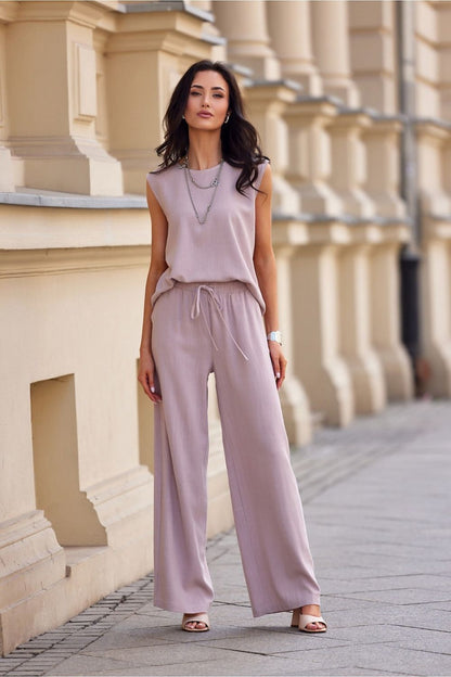 Pantalon femme en lin et viscose - Movess rosé | Zachoo