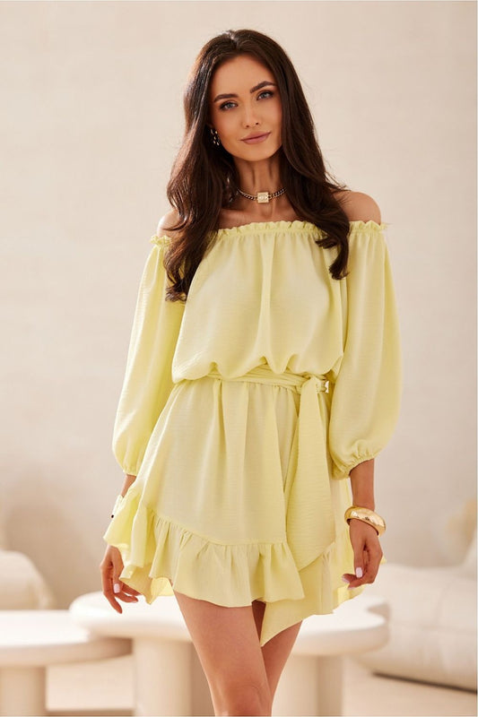 Robe courte à col bardot Delmira jaune | Zachoo