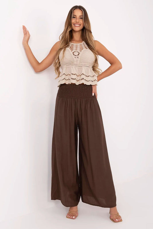 Pantalon palazzo Isariel fluide brun universelle | Zachoo