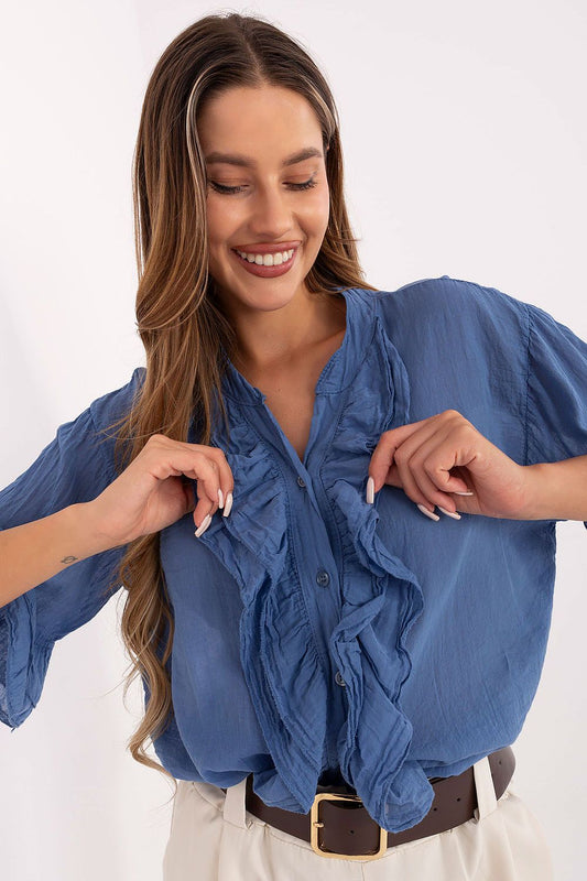 Chemise bohème Arvenia coton bleu universelle | Zachoo