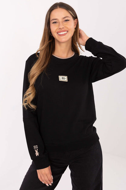 Sweat-shirt femme en coton avec broderie – Naya noir universelle | Zachoo