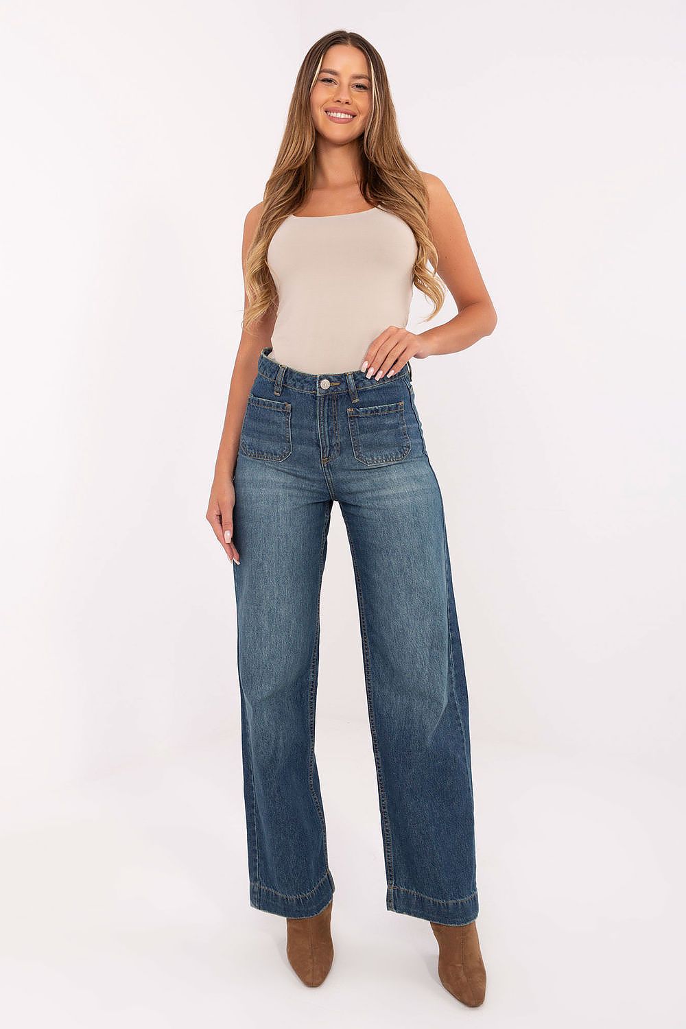 Jean fit femme relaxed en coton bleu | Zachoo