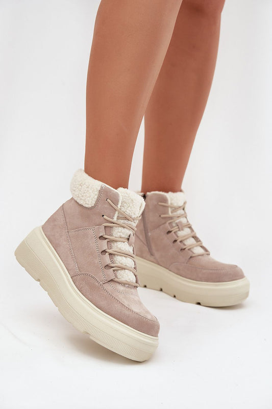 Bottes de neige femme en daim naturel – Vincezora beige | Zachoo