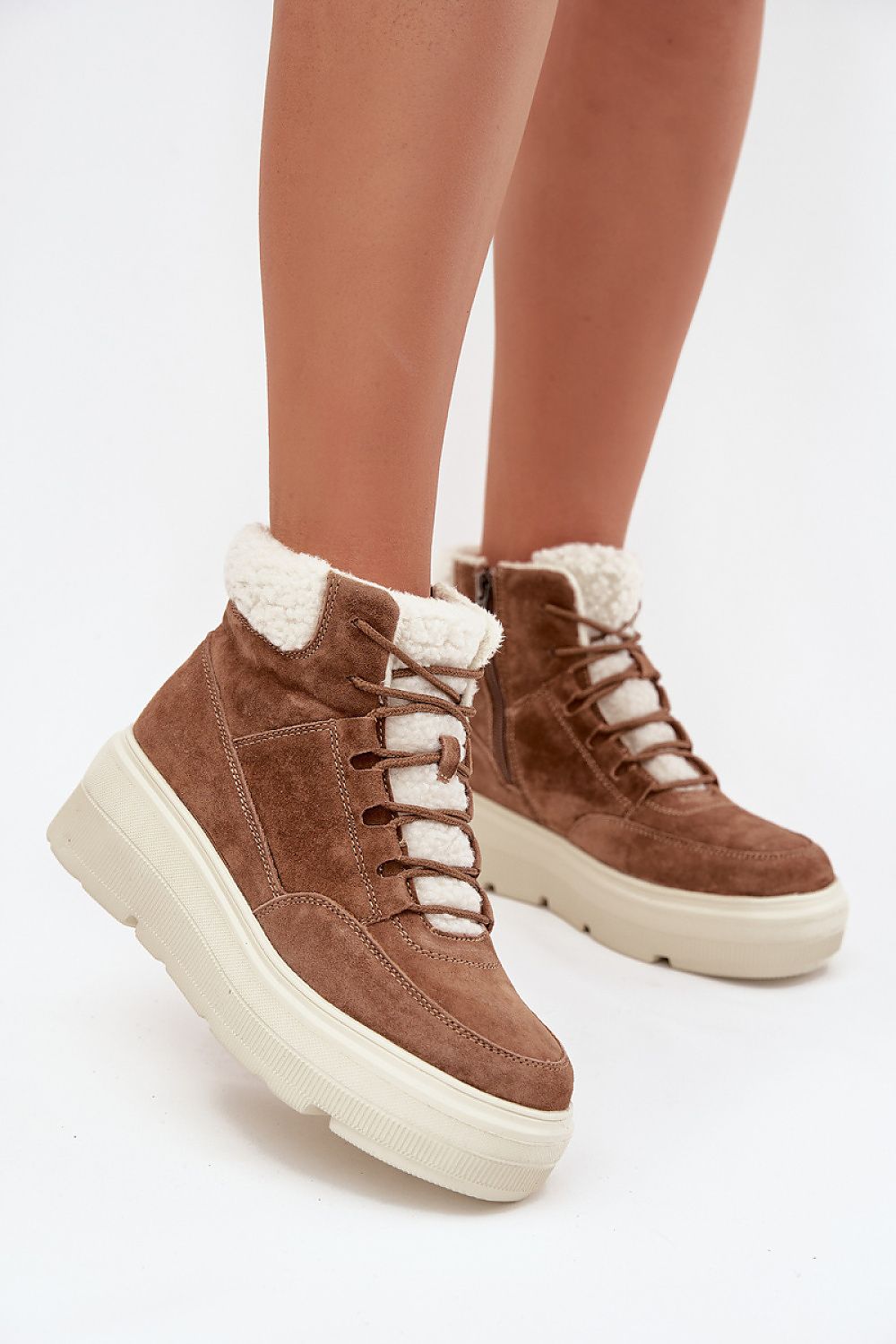 Bottes de neige femme en daim naturel – Vincezora brun | Zachoo