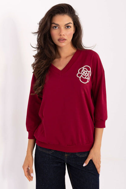 Chemisier femme coton col V manches 3/4 - Relevance rouge universelle | Zachoo