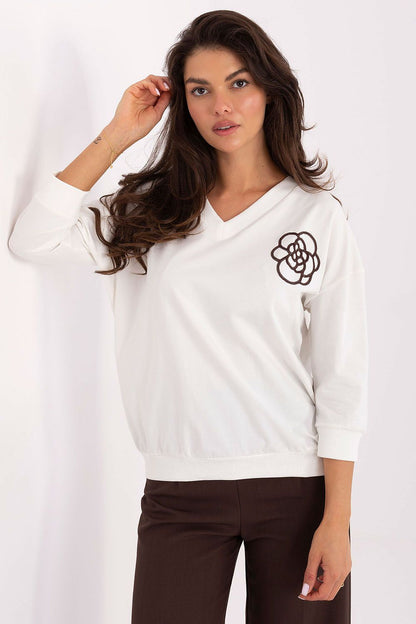 Chemisier femme coton col V manches 3/4 - Relevance blanc cassé universelle | Zachoo
