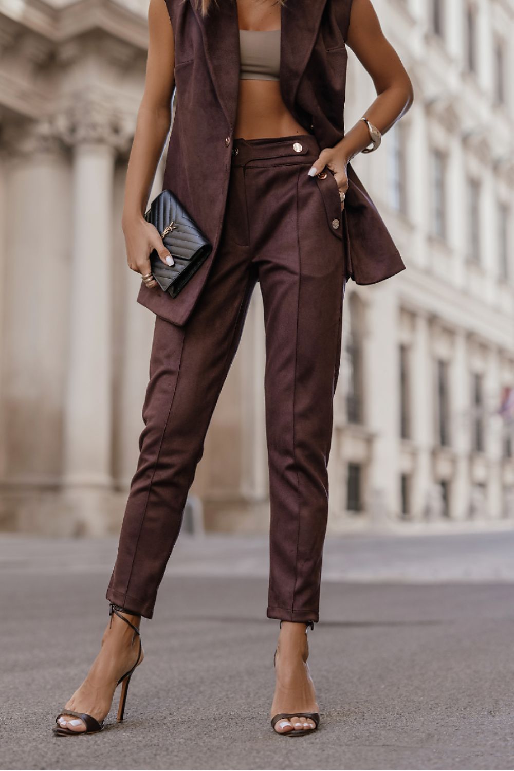 Pantalon cigarette femme - Solance marron | Zachoo