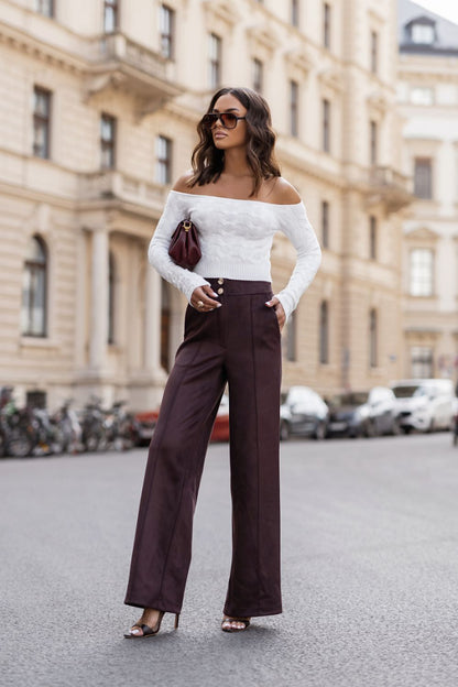 Pantalon coupe droite femme en viscose - Livia brun | Zachoo