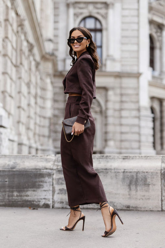 Ensemble femme blazer fluide pantalon taille haute - Eloria | Zachoo