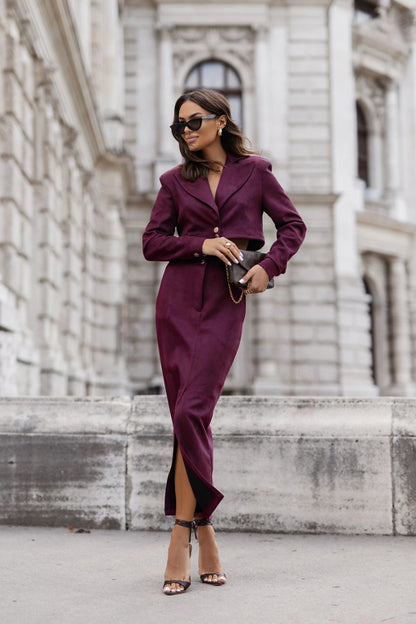 Ensemble femme blazer fluide pantalon taille haute - Eloria rouge | Zachoo