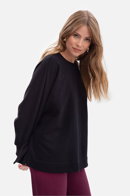 Sweatshirt oversize en coton structuré – Contour noir | Zachoo