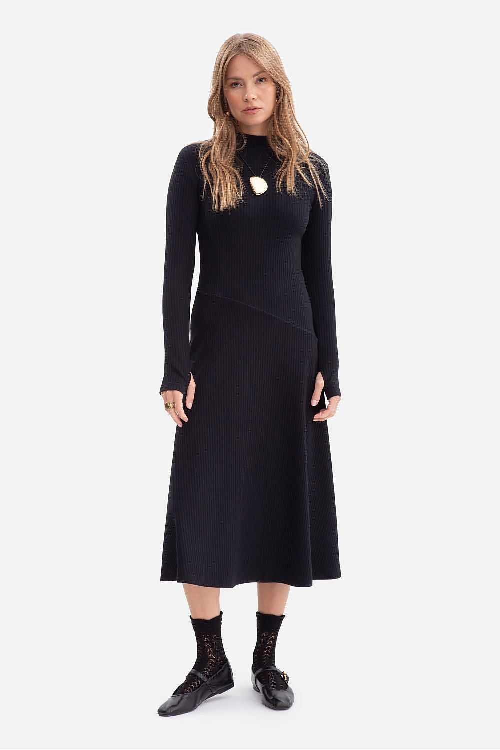 Robe femme en coton côtelé – Inflexion noir | Zachoo