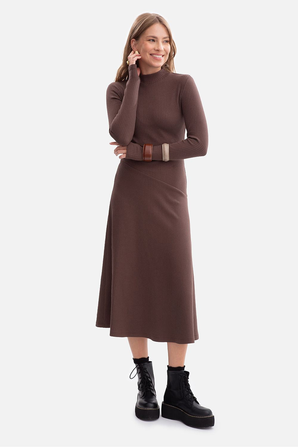 Robe femme en coton côtelé – Inflexion brun 3 | Zachoo