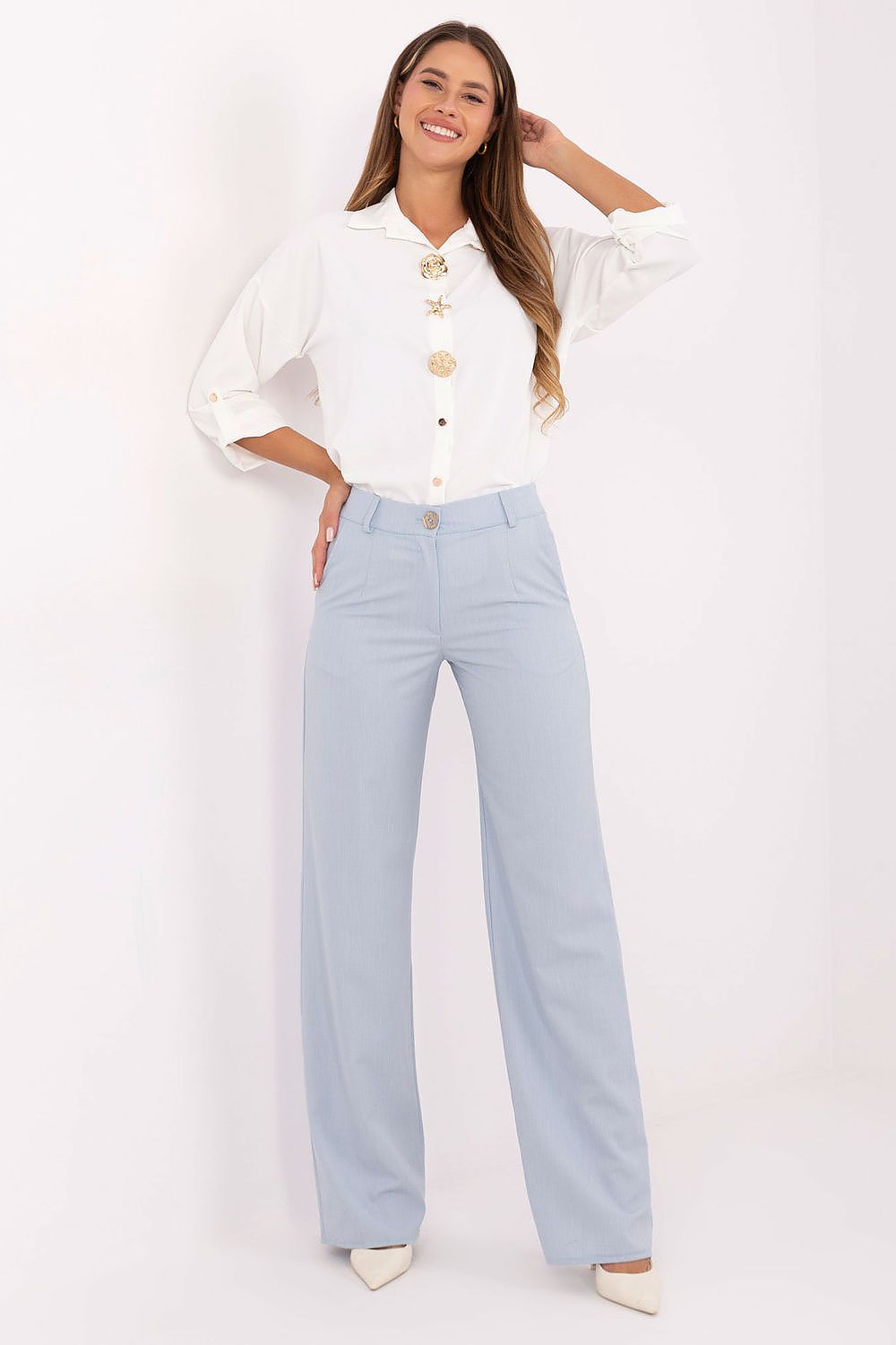 Pantalon femme taille haute en coton - Aurelia bleu | Zachoo