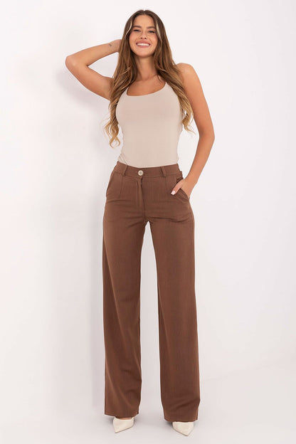 Pantalon femme taille haute en coton - Aurelia brun | Zachoo