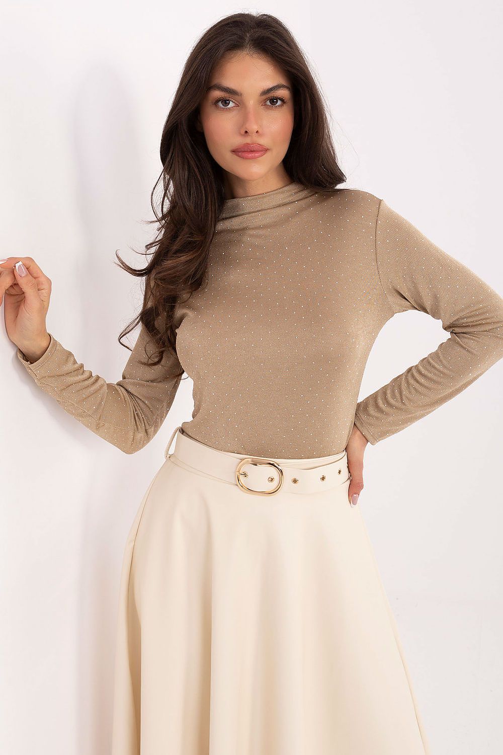 Chemisier femme col rond en viscose – Aube beige universelle | Zachoo