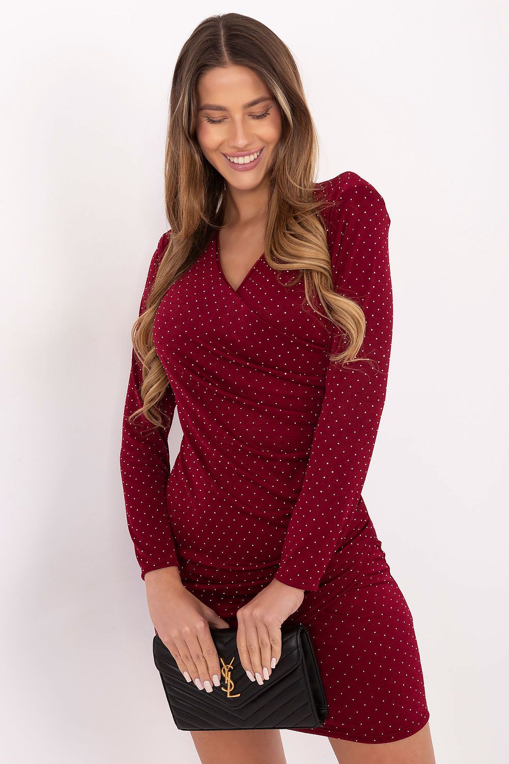 Robe femme évasée mini cache-cœur scintillante – Celestia rouge universelle | Zachoo