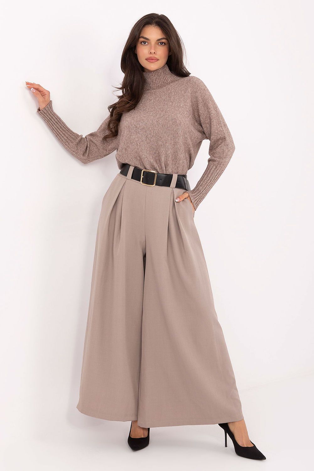 Pantalon femme palazzo taille haute en viscose – Souffle beige universelle | Zachoo