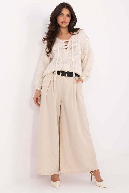 Pantalon femme palazzo taille haute en viscose – Souffle blanc cassé universelle | Zachoo