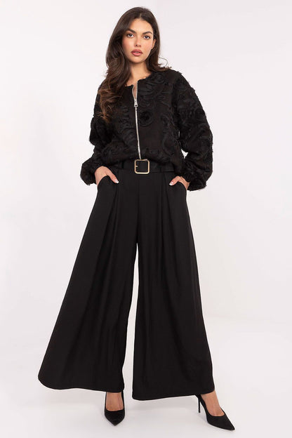 Pantalon femme palazzo taille haute en viscose – Souffle noir universelle | Zachoo