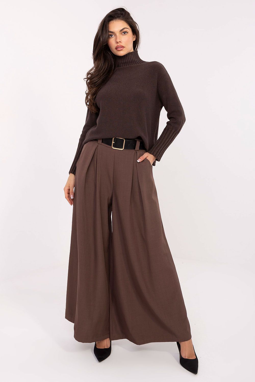 Pantalon femme palazzo taille haute en viscose – Souffle brun universelle | Zachoo