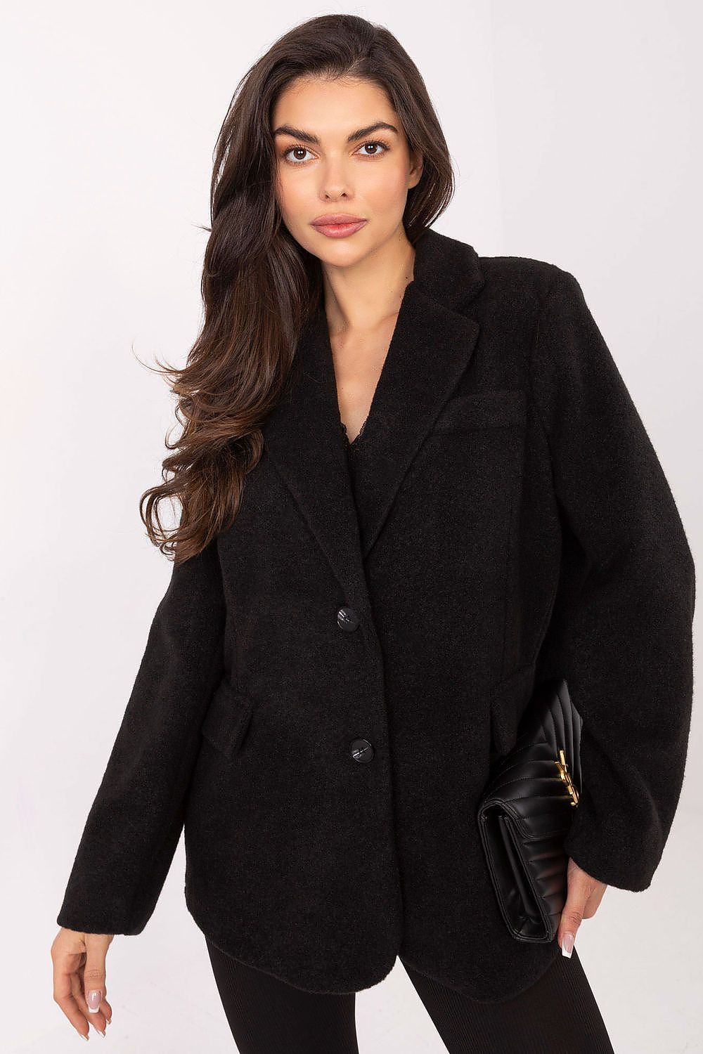 Manteau femme élégant en boucle – Liora noir universelle | Zachoo
