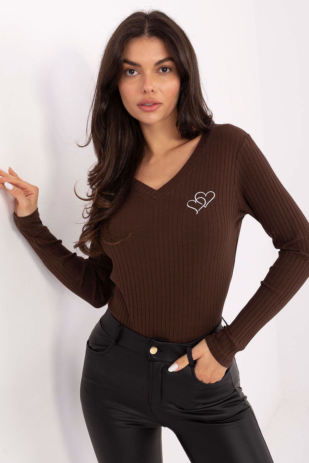 Chemisier femme en coton côtelé cœur – Elyna brun | Zachoo