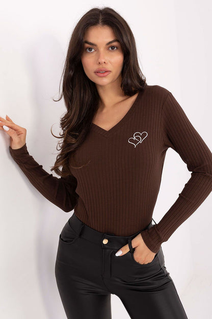 Chemisier femme en coton côtelé cœur – Elyna brun | Zachoo