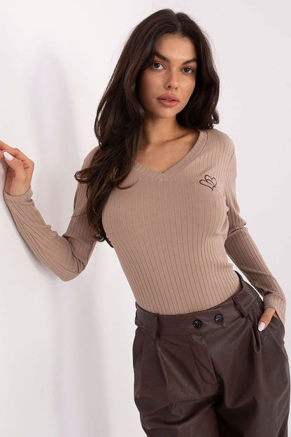 Chemisier femme en coton côtelé cœur – Elyna beige 2 | Zachoo