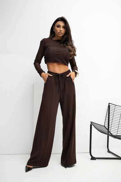 Pantalon femme palazzo jogging en viscose – Lyra brun | Zachoo