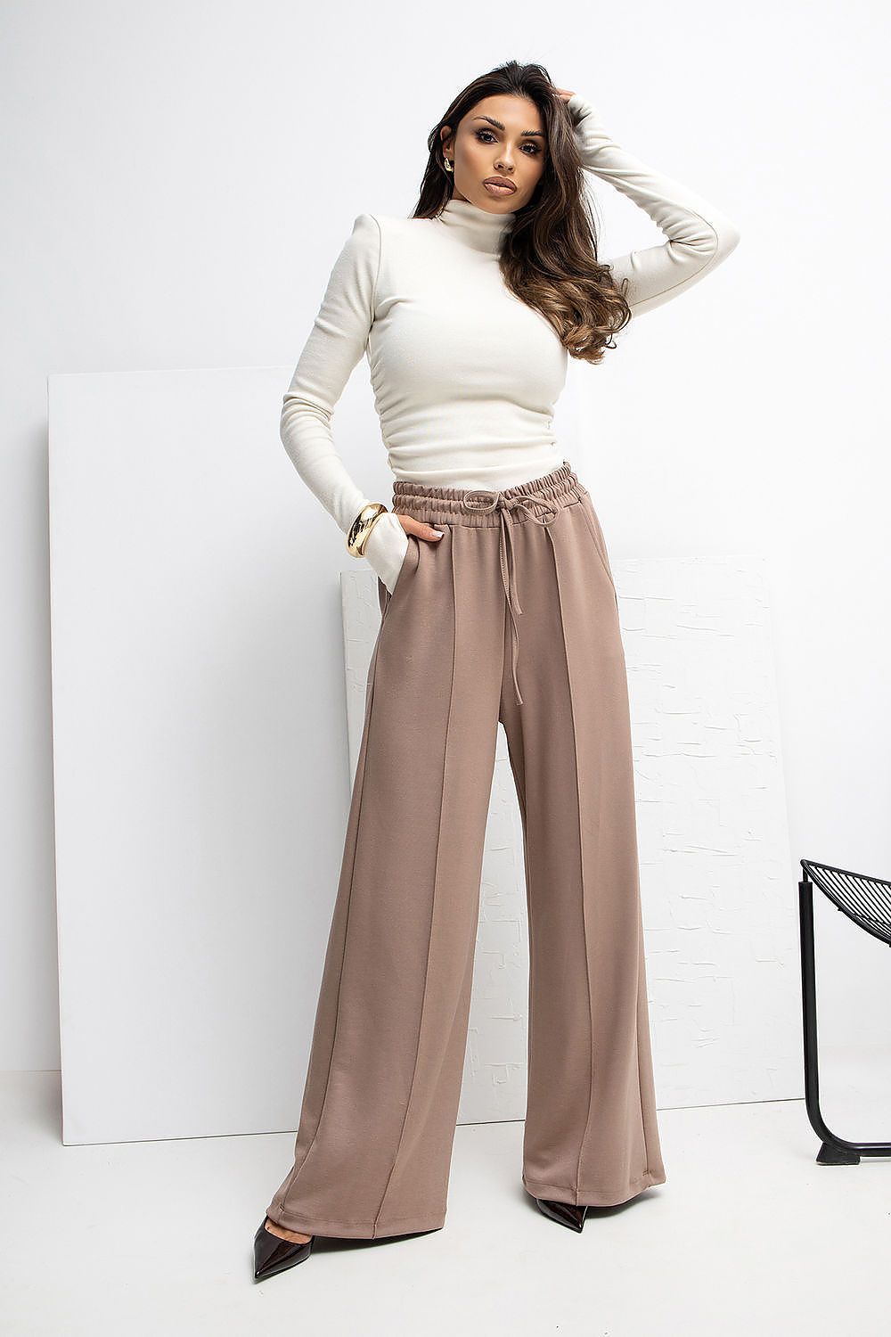 Pantalon femme palazzo jogging en viscose – Lyra beige | Zachoo