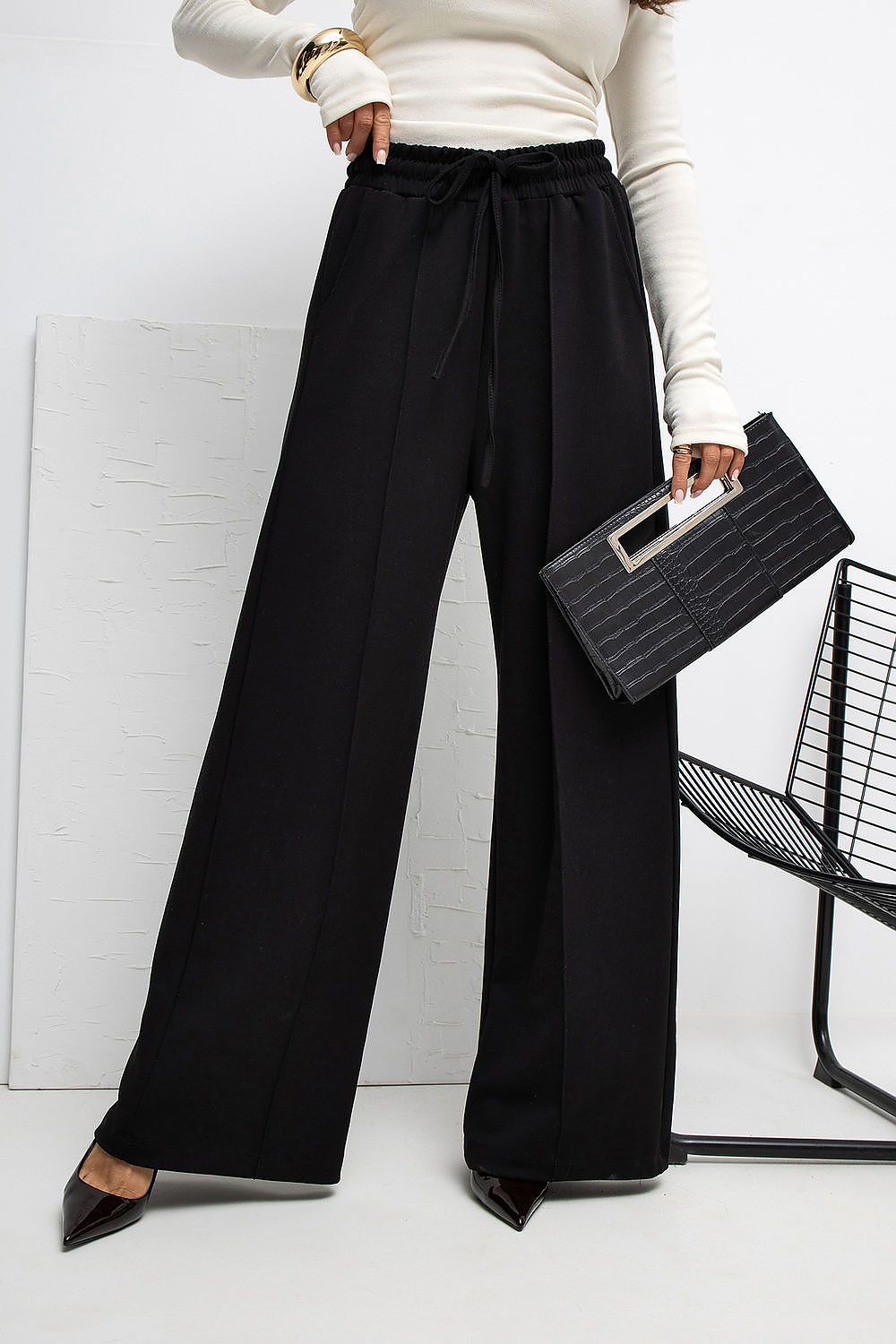 Pantalon femme palazzo jogging en viscose – Lyra noir | Zachoo