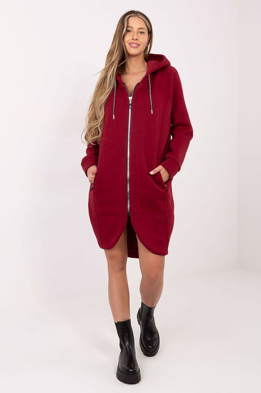 Sweat-shirt femme long en coton élasthanne avec capuche – Amara rouge universelle | Zachoo