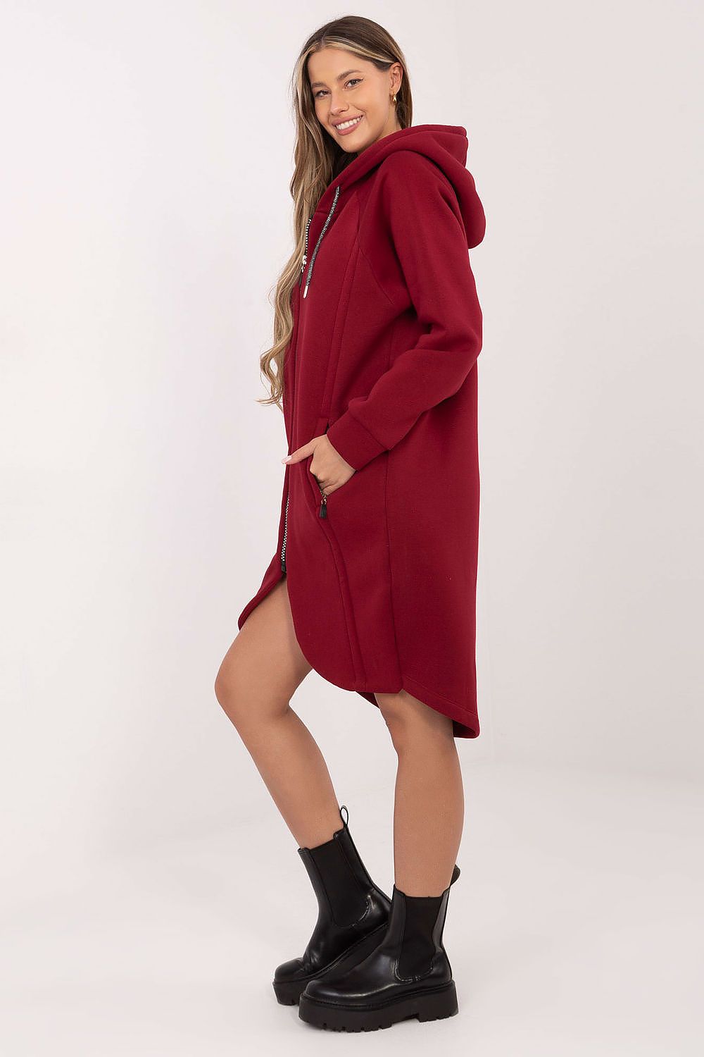 Sweat-shirt femme long en coton élasthanne avec capuche – Amara | Zachoo