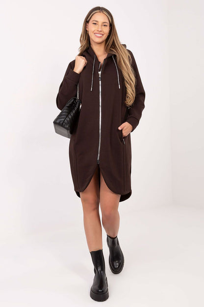 Sweat-shirt femme long en coton élasthanne avec capuche – Amara brun universelle | Zachoo